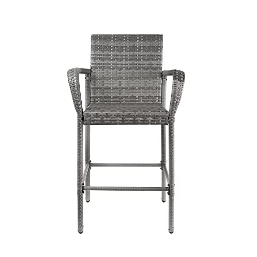 Amazon Brand - Ravenna Home Set Of 2 Outdoor Patio High-Back Barstools With Arms, Weather-Resistant Pe Rattan Wicker - Gray #TOP1