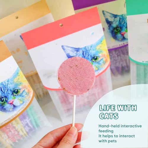 Achuhe Lollipop Cat Treats, Freeze-Dried Lickable Snacks for Indoor Cats, Natural Soft Puree Wet Snacks Pops, Premium Cat Treats Lollipop Ideal for All Breeds and Ages Cats (Mixed (25 pcs))