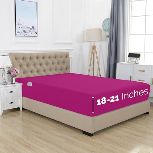 Elegant Comfort 1500 Premium Hotel Quality 18-21 Inches Deep - Extra Deep Pocket Single Fitted Sheet for High Mattress, Luxury and Softest, Smart Pocket - Wrinkle Free, Twin/Twin XL, Pink