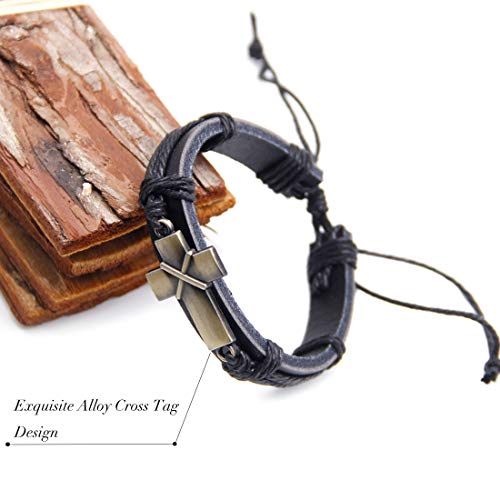 Lnkre Jewelry Black Cross Charm Leather Bracelets Religious Christian Jesus Rope Bangle #TOP1