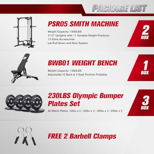 Image of RitFit Smith Machine Power Rack with LAT-Pull Down System, Landmine, Barbell Bar, Plate Storage Pegs and More Training Attachment