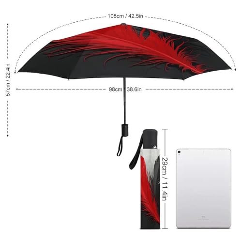 Parapluie compact Feather 3 résistant et rétractable motif plumes noires - 2