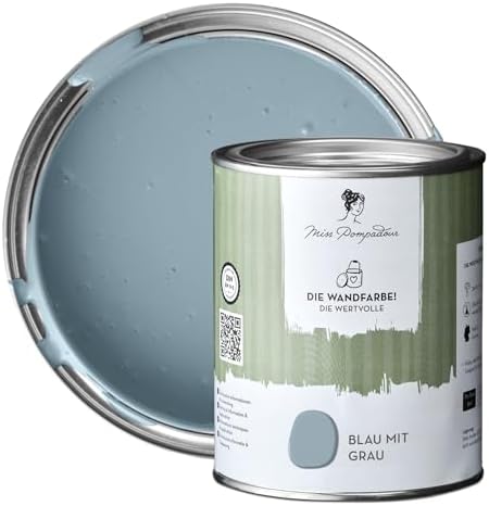 MissPompadour stumpfmatte Wandfarbe Blau mit Grau 1 L, für Innen ...
