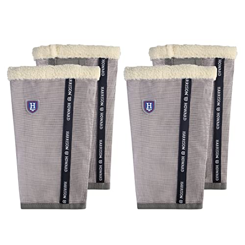 Image of Harrison Howard Loose-Fitting Horse Fly Boots UV-Protective, Breathable, Tear-Resistant Fine Mesh Leggins Stay-on Comfortable Fly Boots with Ultra-Soft Wool Trim (Set of 4) Original Grey Cob (Medium)