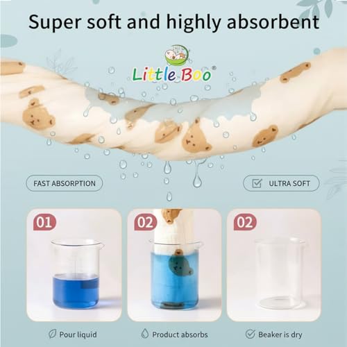 Image of Little Boo Muslin 6 Layer Organic Cotton Face Towel for Newborn Baby, Baby Bath Towel Wipes Extra Soft Hankies Handkerchief for Kids, Reusable Towel for Toddlers Kids - (Pack of 5) - Beige Printed.