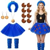 JrnSvp Haarreif Krümelmonster, Krümelmonster Kostüm, 13 Teiliges Set für Karneval und Halloween, inklusive Haarrei f, Rock und Accessoires, perfekt für Mottopartys und Theateraufführungen