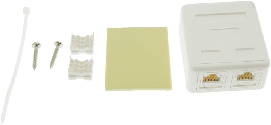 2 Port Cat.6 Keystone Jack Surface Mount Box, Biscuit, with RJ45 Keystone Jack White (10-Pack)