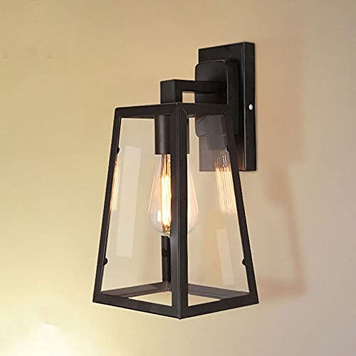 Aplique de pared industrial de metal negro con pantalla de vidrio transparente para el hogar