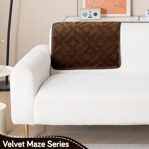 Image of HOKIPO 'Velvet Maze' Premium Sofa Backrest Cover Mat 55x80 cm with Anti-Slip Backing | 1 Pc - Dark Brown (AR-6279-DBR)