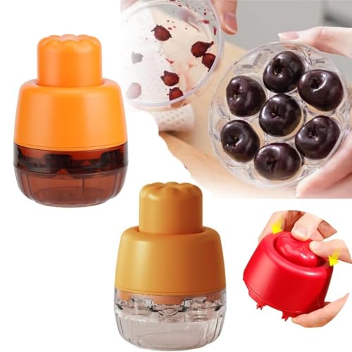 Lot de 2 dénoyauteurs de cerises à 7 trous, dénoyauteur de cerises de type poussoir, design sans poignée, retrait rapide et efficace des noyaux de fruits, convient pour les prunes, cerises, litchis