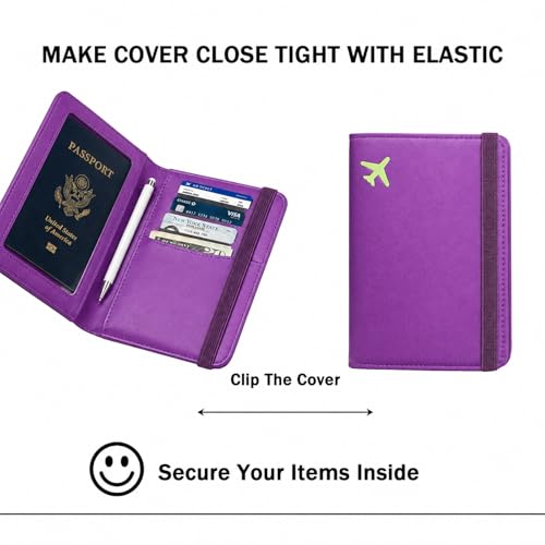Image of ZOPPEN RFID Blocking Passport Holder for Travel - PU Leather Waterproof Lightweight Passport Cover Wallet for Women Men, Travel Organizer with Card Slots for Airline Tickets & Passport Book, Purple