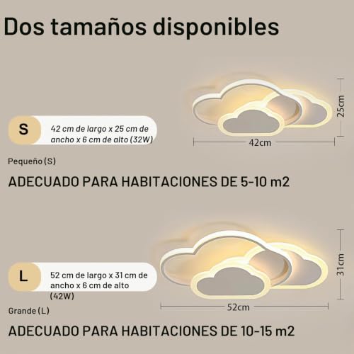 Miniatura 4 de Ylfxl Lampara Infantil Techo, Lampara Techo Led De Nube, Lampara Techo Dormitorio Regulable Con Control Remoto, 32w Plafon Led Techo Para Cuarto De Niños, Dormitorio, Sala De Estar Blanco 42