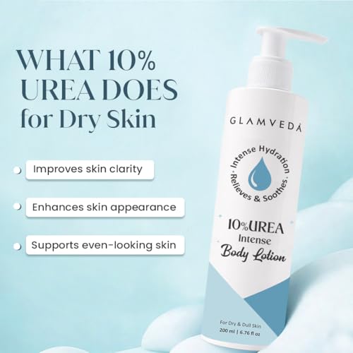 Image of Glamveda 10% Urea Body Lotion for Very Dry & Rough Skin | Intense Moisturizer for Long-Lasting Hydration | Non-Greasy & Lightweight | Repairs & Softens Skin | 200ml, Pack of 3