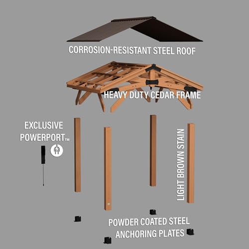 Backyard Discovery 2206069 Norwood 10 X10 Cedar Wood Gazebo Pavilion, Thermal Insulated Hard Top Steel Roof, Durable thumb #8