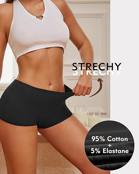 Image of LOURYN KOULYN Boy Shorts Underwear for Women Cotton Panties Mid Rise Undies Full Coverage Boxers Briefs Boyshort 4 Pack S-XXL