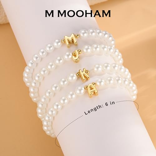 Image of M MOOHAM Initial Bracelet for Women - Dainty Beaded Pearl Charm Bracelets for Women Trendy Charm Letter Initial Z Personalized Pearl Jewelry Gifts
