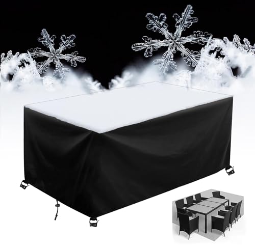 AJALGZ Copertura Tavolo Esterno Impermeabile 140x120x80cm/LxWxH - Telo Copri Tavolo Esterno Impermeabile - Tavoli e Sedie da Cortile - Raggi UV - Mobili Giardino - Nero