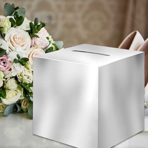 Tytroy 10\" Silver Money Box – Elegant Wedding Card Holder, Wishing Well Keepsake for Reception, Bridal Shower, Anniversary, Raffle Tickets & Party Decor (1PC) - Thumbnail 5