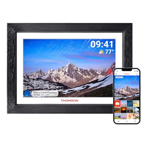 THOMSON Digital Picture Frame, Digital Photo Frame WiFi with 32 GB, HD IPS Touch Screen, Auto-Rotate, Slideshow, Share Photos/Videos from Phone by App (10.1Inch Wood)