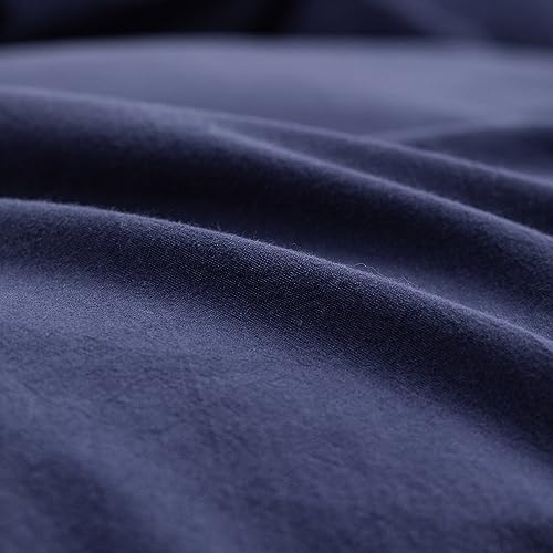 Image of BESTOUCH Cotton Solid Duvet Cover Set Linen Feel Navy Blue Twin | Washed Cotton, Linen Feel, Soft Wrinkle Texture, Hidden Zipper, 8 Ties, Breathable Lightweight Durable Comfy, 2Pcs No Insert