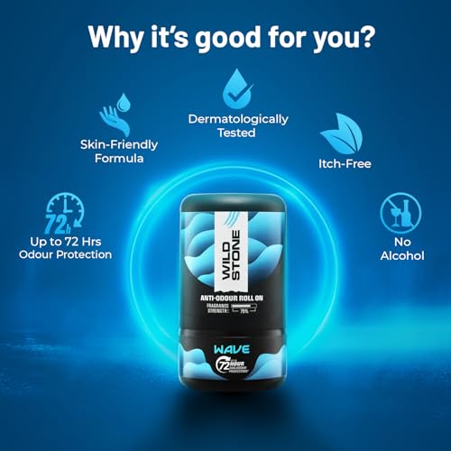 Image of Wild Stone Wave Anti-Odour Roll On For Men, 50ml | Up to 72-Hour Odour Control | With Sea Minerals & Niacinamide | Skin Friendly & Itch Free Deodorant Roll On | Long-Lasting Freshness