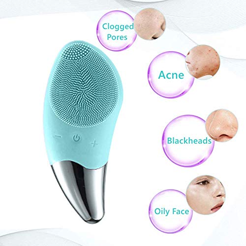 SONGQEE Sonic Facial Cleansing Brush Electric, Waterproof Silicone Face Massager Brush Rechargeable Face Scrubber, Mini Skin Cleanser Exfoliator for Anti-Aging Skincare (Blue) (Green) - Image 4
