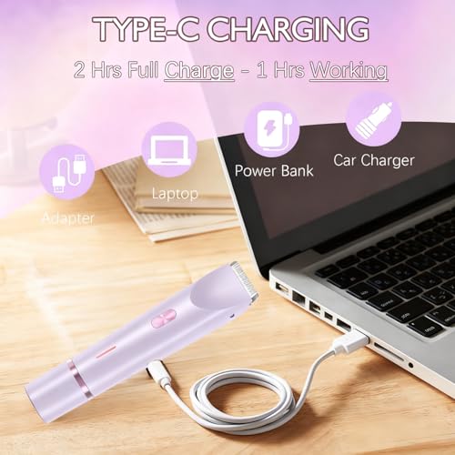 Bikini Trimmer for Women, 2 in 1 Dual-Head Electric Shaver for Women Pubic Hair, Waterproof Wet/Dry Use Body Hair Trimmer and Face Razors, Rechargeable Hair Removal for Bikini Legs Face Underarm Arm - image 6