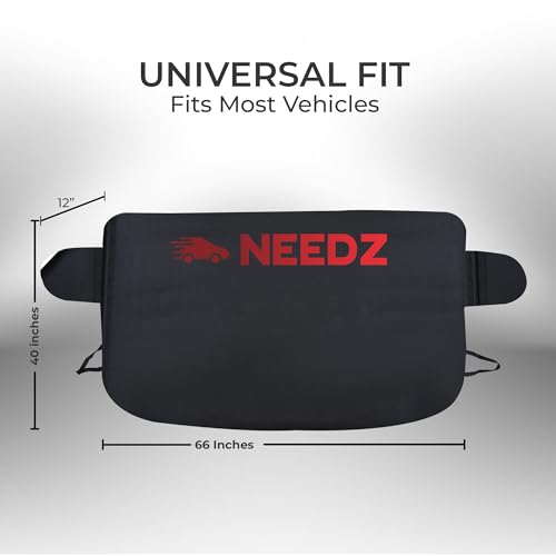 Image of NEEDZ 2in1 Windshield Cover for Sun and Snow | Light Weight 170T Silver Coated Fabric Premium Windshield Protection for Cars, SUVs, Trucks | Secure Fit Waterproof Frost Cover | Large (88 inchx39 inch)*