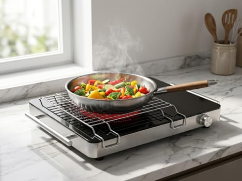 Image of Fame Infrared Cooktop 2200W Electric Stove with Grill Rack | Crystal Glass Top | Fast Heating | Tandoor Style Cooking | Compatible with All Utensils | Portable Design | Temperature Control