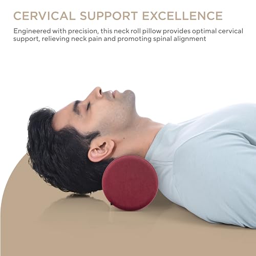 Image of FOVERA Cervical Neck Roll Pillow for Neck Pain Relief - Memory Foam Neck Pillow for Bed | Round Neck Pillows for Sleeping | Bolster Pillow for Bed, Legs and Back (Maroon)