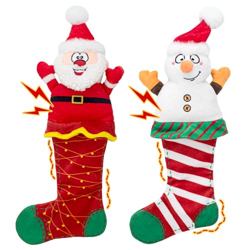 2-Pack Christmas Dog Toys, Durable Plush Squeaky Dog Toy with Cri...