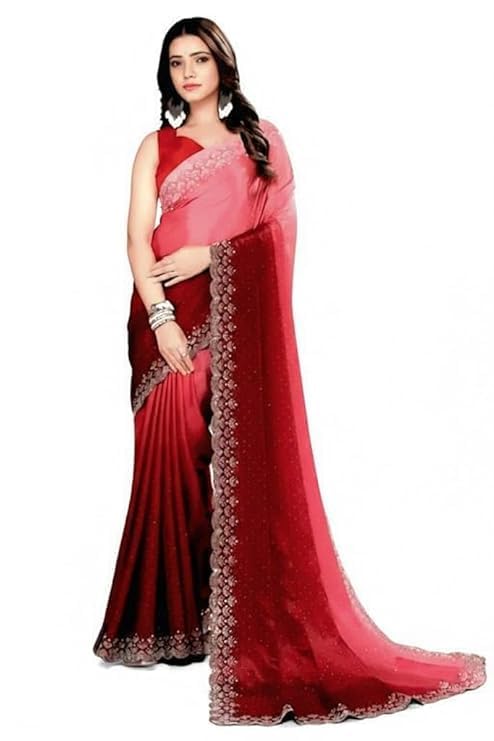 Designer Ombre Saree for Women with Embroidered Lace Border | Elegant Wedding Saree with Blouse Piece for Party, Wedding.-picture-40