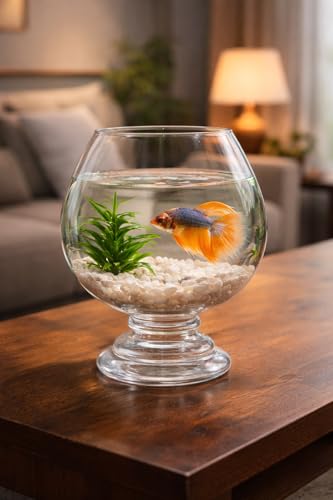 Image of Glass Fish Bowl /Terrarium Wine Cup Shape Clear Glass Aquarium for Fish, Plants & Pebbles, Decorative Centerpiece for Home, Living Room, Office & Balcony (12 Inch)