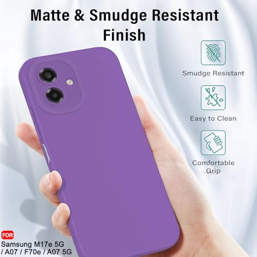Image of TheGiftKart Liquid Silicon Back Cover Case for Samsung Galaxy M17e 5G / A07 / F70e / A07 5G | Stylish Camera Protection Module | Micro-Fibre Lining Inside | Shockproof Cover Case (Silicone, Purple)