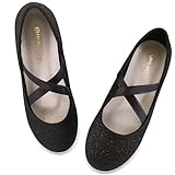 EDCYF Girls Dress Shoes Princess Ballet Flats Low Heel Mary Jane Glitter Shoes with Elastic Strap for Toddler Little Big Kids Black