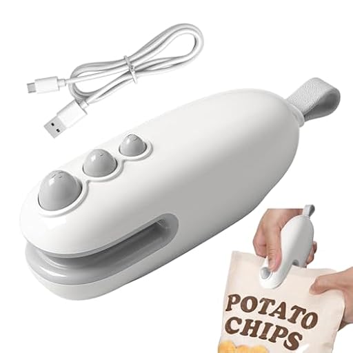 Mini sellador de bolsas, sellador y cortador 2 en 1, Máquina de Sellado Portátil, sellador térmico magnético recargable por USB, Mini Sellador de Bolsas para Almacenamiento Alimentos (blanco) | Ya disponible en tu tienda friki favorita! En mundofriki.es!