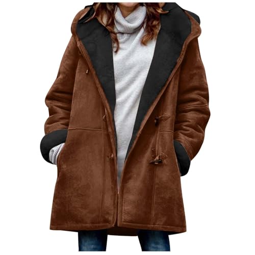 Abrigos De Invierno para Mujer Talla Grandes Entretiempo - Chaqueta Mujer Invierno Forro Polar Abrigos con Capucha Primavera Cremallera Hoodie Parka Termica 2025 Ropa(Marrón,S)