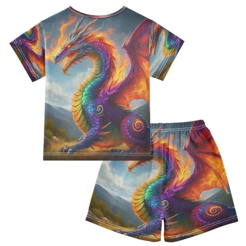 Pajama Sets Short Sleeve Vivid Dragon Artwork Print Soft Cotton Summer Sleepwear 2 Piece PJS Size 5-14T2