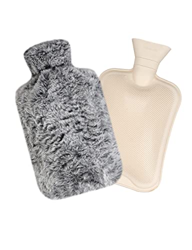 Bouillotte avec Housse Souple, 2 Litres de Caoutchouc Naturel - Sans BPA - Sac d'eau Chaude Durable pour Thérapie par le Froid et la Chaleur, Coussin Chauffant pour Soulager la Douleur Cover
