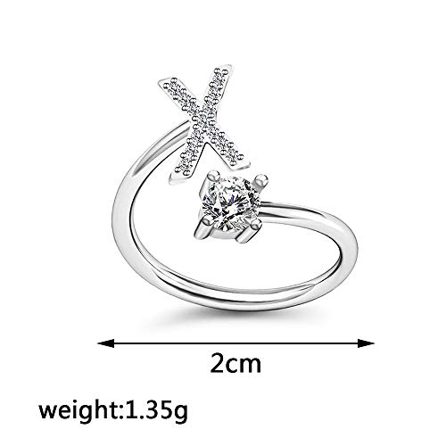 Image of HUJUON Silver Initial Letter Ring for Women. Adjustable Crystal Alphabet Ring,Name Initials Stackable Knuckle Rings A-Z CZ Open Ring