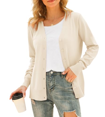 Image of VIISHOW Women Long Sleeve Button Down V Neck Lightweight Basic Knit Sweater Cardigan