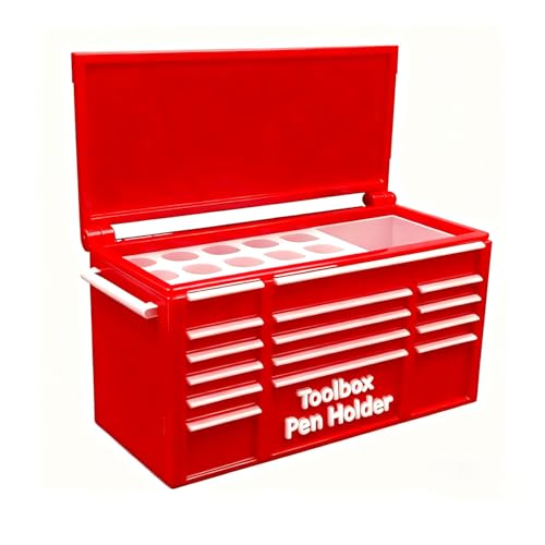 Innecal Workbench Toolbox Pen Holder, Toolbox Organizer, Tool Box Pen Holder for Desk, Desk Organizer Pens Holder, Fits Tools, Pens, Bits, Funny Gift for Mechanics, Woodworkers & Diyers (red)