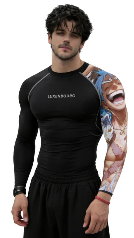 luxenbourg Mens Gym Compression T-Shirt | Polyester Full Sleeve Sports Wear and Rash Guard for Training Workout and Athletic Activewear | Black-picture-10