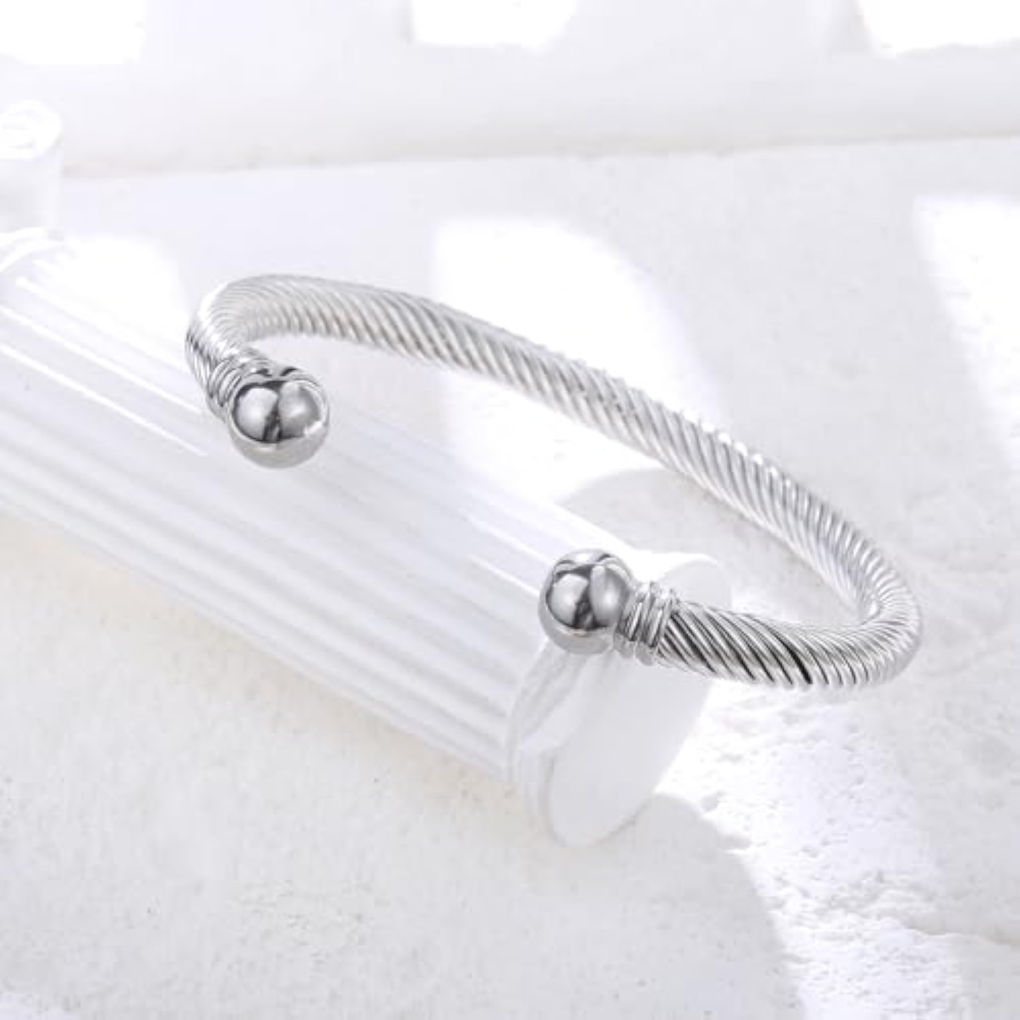 Women's Stainless Steel Twisted Cable Wire Cuff Bracelet