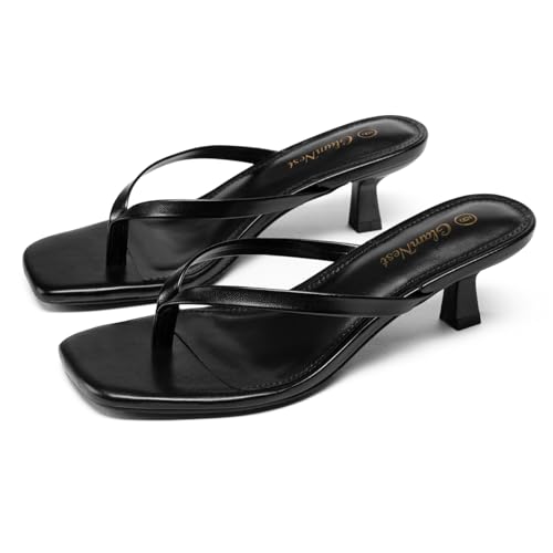 Glamnest Black Kitten Heel Sandals Chic Square Toe Flip Flop Heels Size 6.5 by Glamnest - Used condition - Image 4