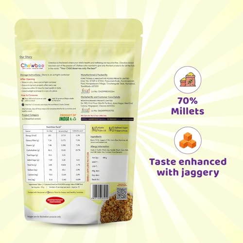 Image of Chewboo Bajra Millet Shells for Kids | High Fibre Breakfast Cereal & Snack | Made with 72% Bajra & Jaggery | No Refined Sugar | 400g