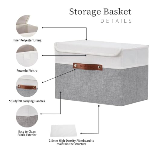 Image of DECOMOMO Foldable Storage Bin with Lids [3-Pack] Collapsible Sturdy Cationic Fabric Storage Basket Box Container W /Handles for Organizing Shelf Nursery Linen (Grey & White, 15 x 11 x 11 inch - 3 Pack)