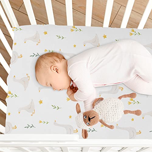 Image of Burbuja Goose Bird Twig Crib Sheet for Boys Girls, Fitted Crib Sheet 28 x 52 in for Standard Crib & Toddler Bed Mattresses, Soft & Breathable