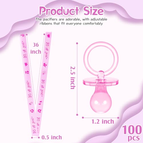 Image of 100 Pieces Baby Shower Pacifiers Necklace, Cute Acrylic Pacifier Necklaces for Chupones para Baby Shower Games Charm, Party Favors, Decorations DIY, Gender Reveal Table Scatter(Pink)
