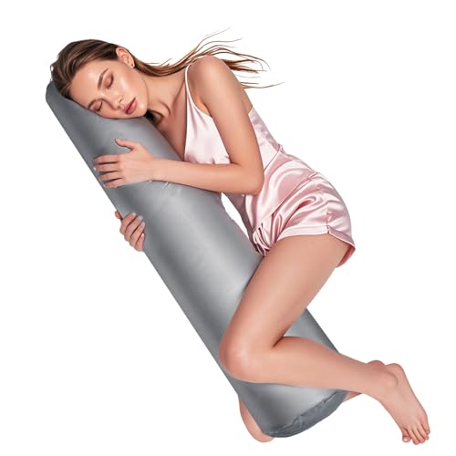 Round Body Pillow Cover, Soft Comfortable Bolster Pillow Covers Reusable Washable Neck Pillows Covers with Zipper for Bedroom Living Room Office(7.9 x 47Inch/20 x 120cm, Gray)